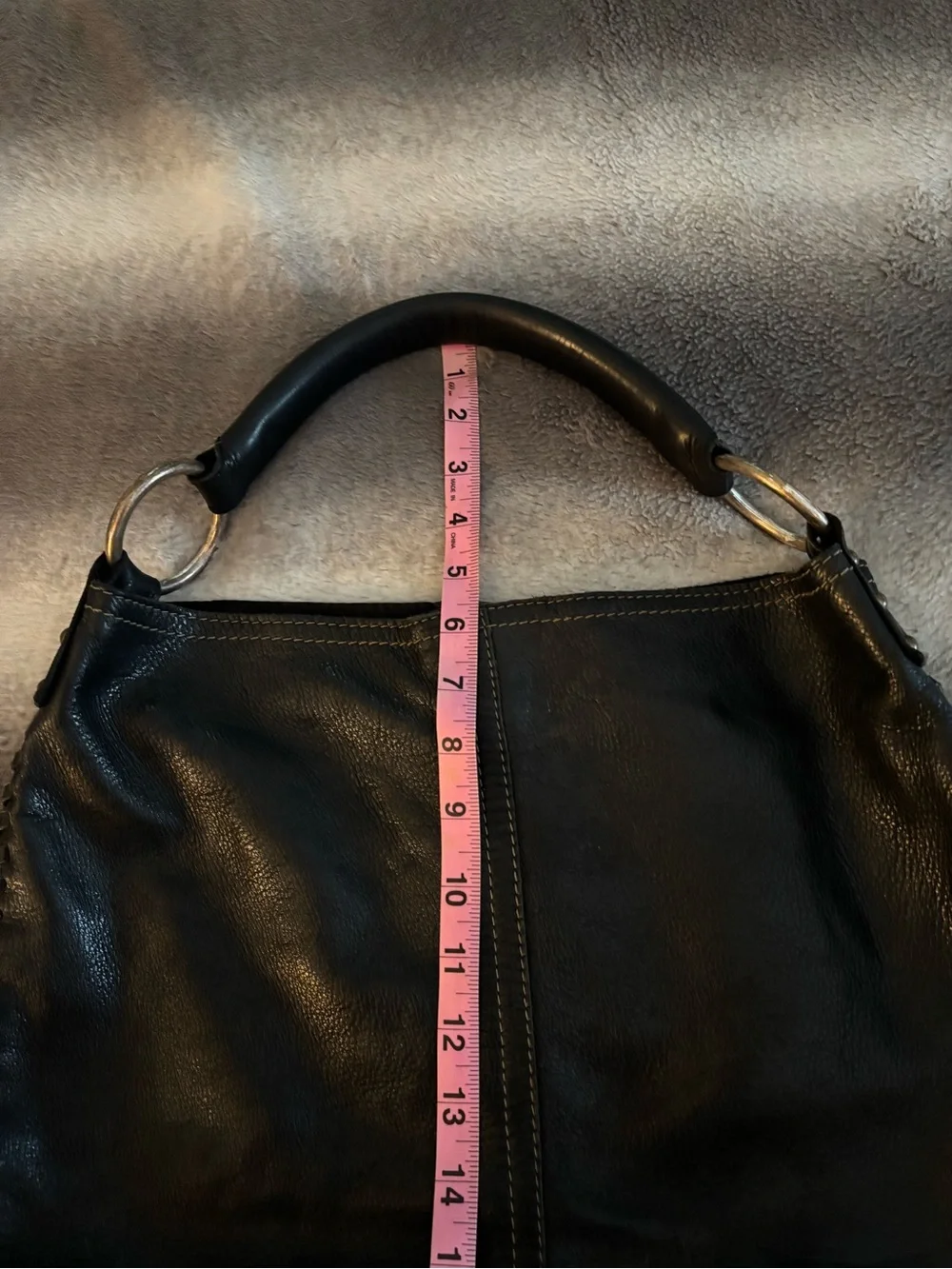Lucky Brand Black Leather StuddedHobo Bag Whipstitch Slouchy Shoulder Purse